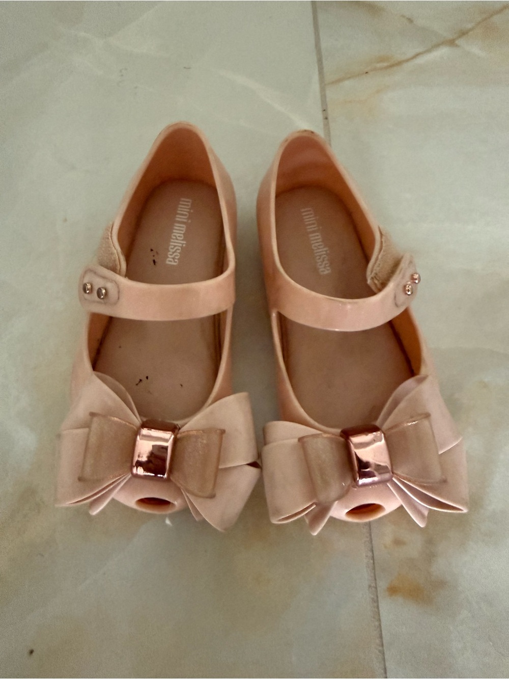 Mini Melissa Girls' Pink Bow Mary Jane Flats with Metallic Accent